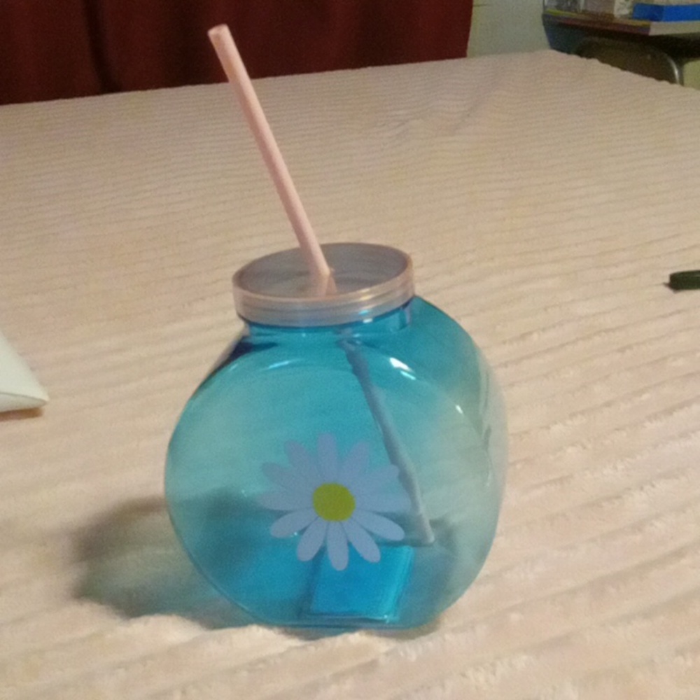 Blue Daisy Jar with Straw